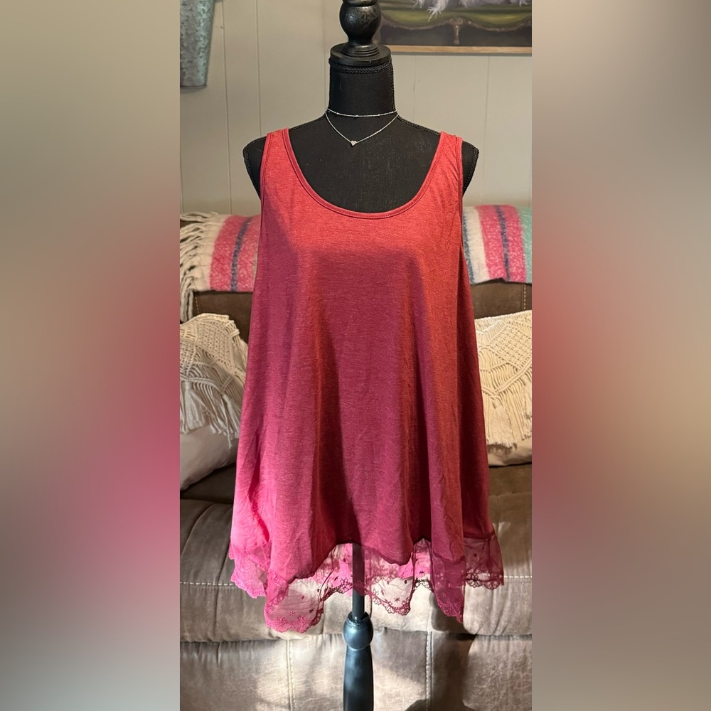 Emery Rose Embroidered Mesh Panel Tank